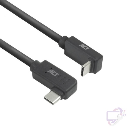 ACT AC7480 | USB 3.2 Gen 2 Kabel | USB-C (haaks links/rechts) naar USB-C (haaks boven/beneden) | 60W | 10Gbps | 0,5m | Zwart