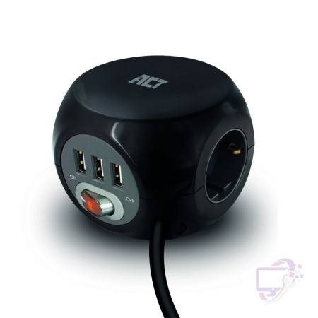 ACT AC2400 | Stekkerdoos | 3 Stopcontacten | Zwart