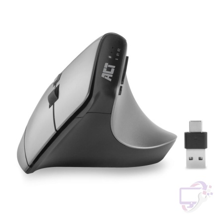 ACT AC5155 | Ergonomische Draadloze Muis | RF-Draadloos + Bluetooth | USB-A en USB-C Receiver | 2400 DPI | Zilver/Zwart