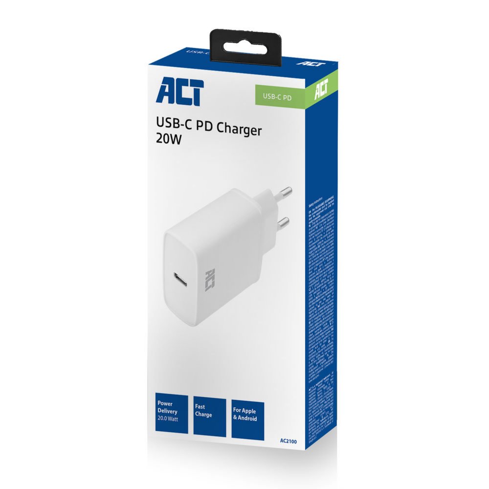 ACT AC2100 | USB-C Universele Oplader voor Mobiele Apparaten 20W | Wit - 4