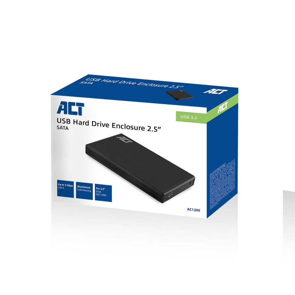 ACT AC1200 | USB 3.0 2.5" HDD/SSD Behuizing | Zwart | Opslagstations - 1