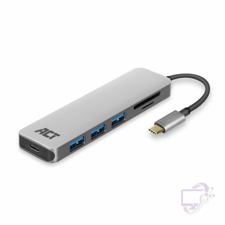 ACT AC7050 | 3-Poorts USB-C Hub | Kaartlezer | Zilver