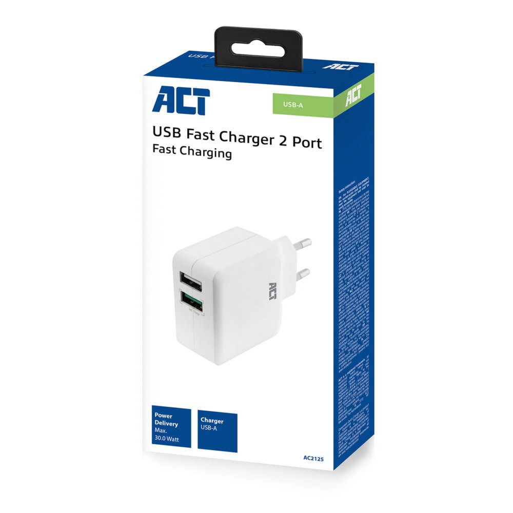 ACT AC2125 | Fast Charge Dual USB-A Oplader 30W | Wit - 5