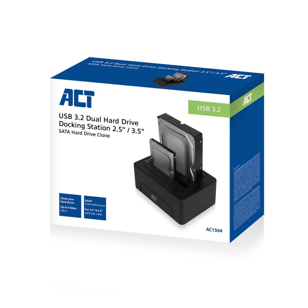 ACT AC1504 | Dual SATA Docking Station | 2,5" & 3,5" HDD/SSD | USB 3.2 Gen1 (5 Gbps) - 5