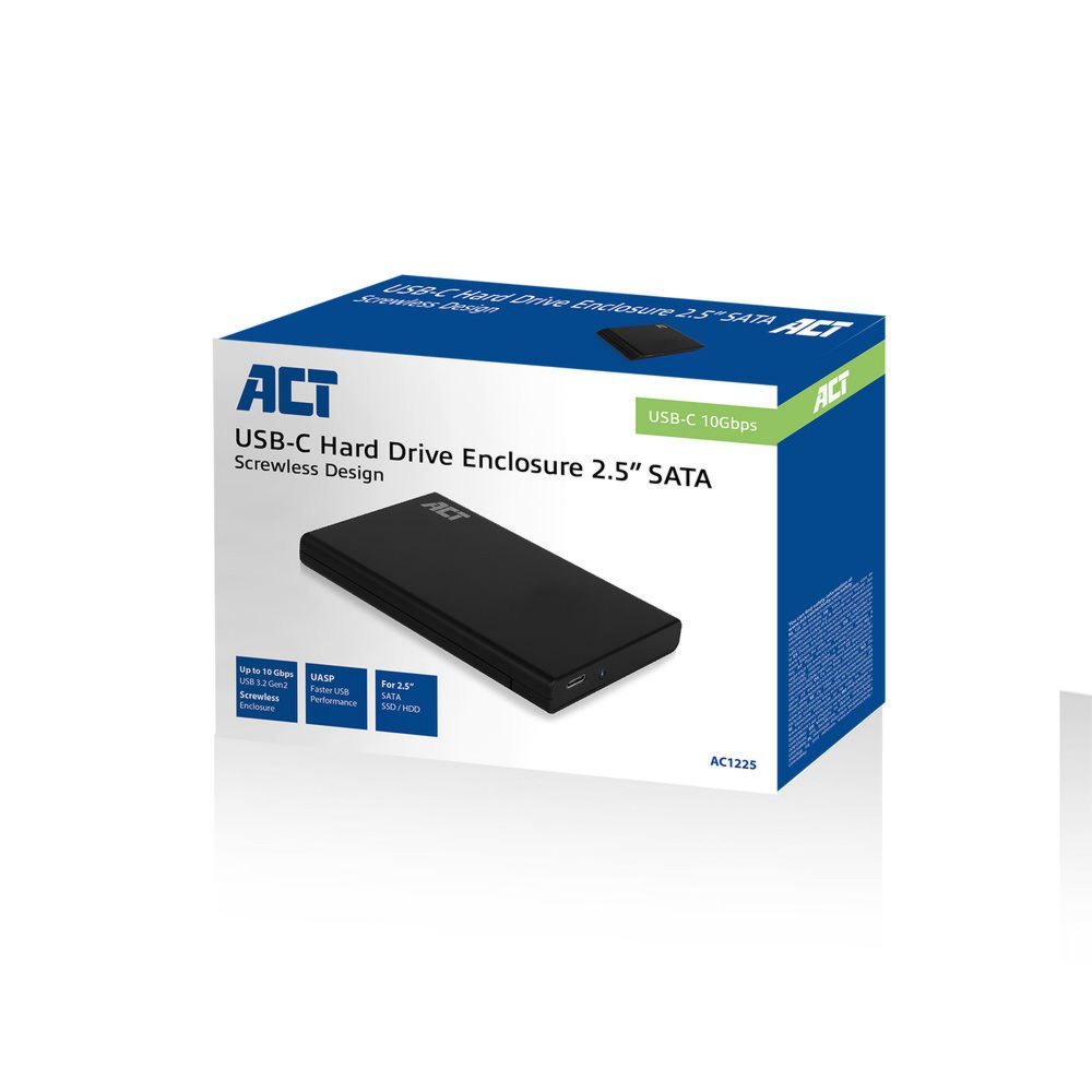ACT AC1225 | USB-C 3.2 Gen2 2.5" SATA HDD/SSD Behuizing | Tool-Free | 10 Gbps - 1