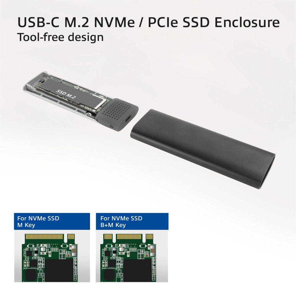 ACT AC1615 | USB-C M.2 NVMe/PCIe SSD Behuizing | Tool-Free | Aluminium | USB 3.2 Gen2 (10 Gbps) - 5