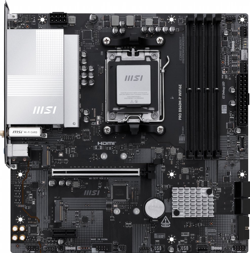 MSI PRO B840M-P WiFi6E | Socket AM5 | AMD B840 | 4xDDR5 | Micro ATX | Moederbord - 0
