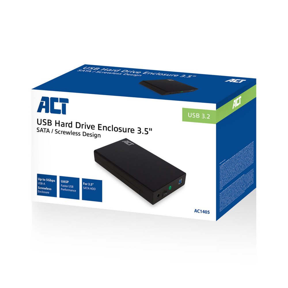 ACT AC1405 | 3,5" SATA HDD Behuizing | USB 3.2 Gen1 (5 Gbps) | Schroefloos Design - 7