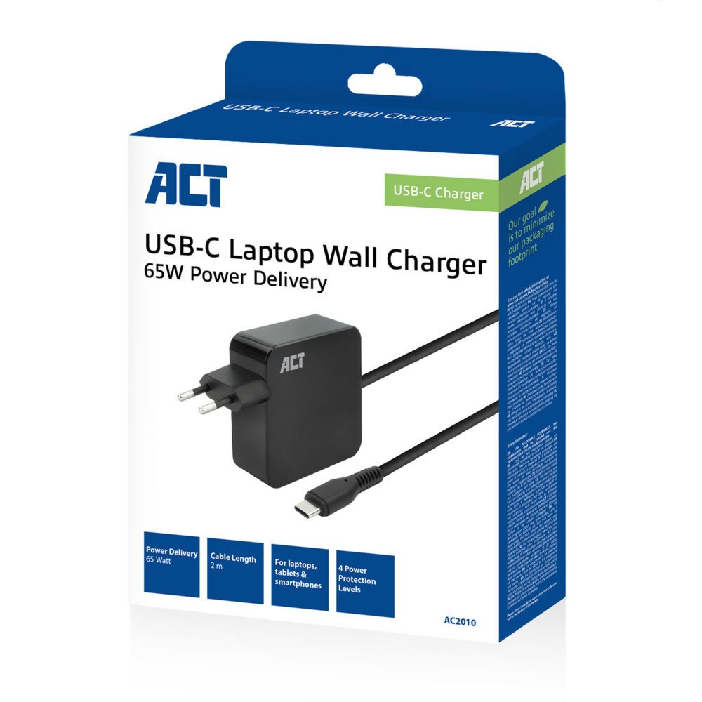 ACT AC2010 | Universele USB-C Notebook Lader | 65 Watt PDP | 2 Meter - 8